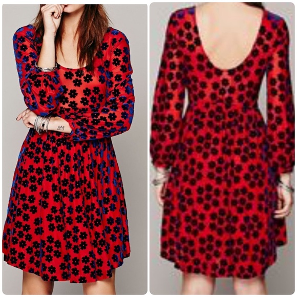 Free People Dresses & Skirts - RARE Free People Ninties Drew Velvet Flocked Flower Mesh Dress XS